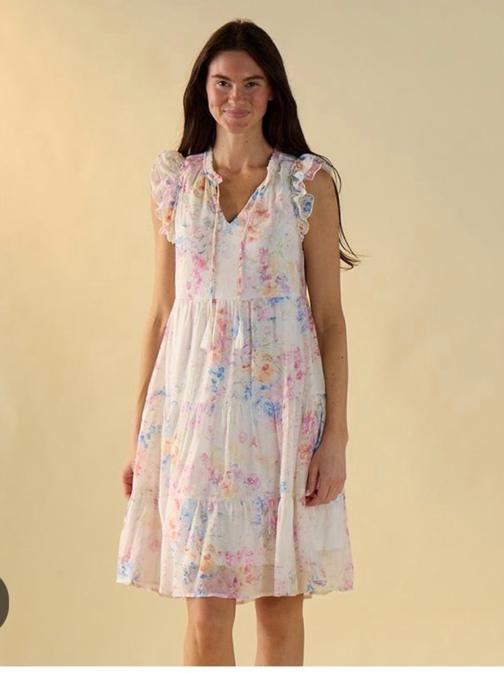 Floral Tiered Ruffle Sleeve Dress - White Multi NWT